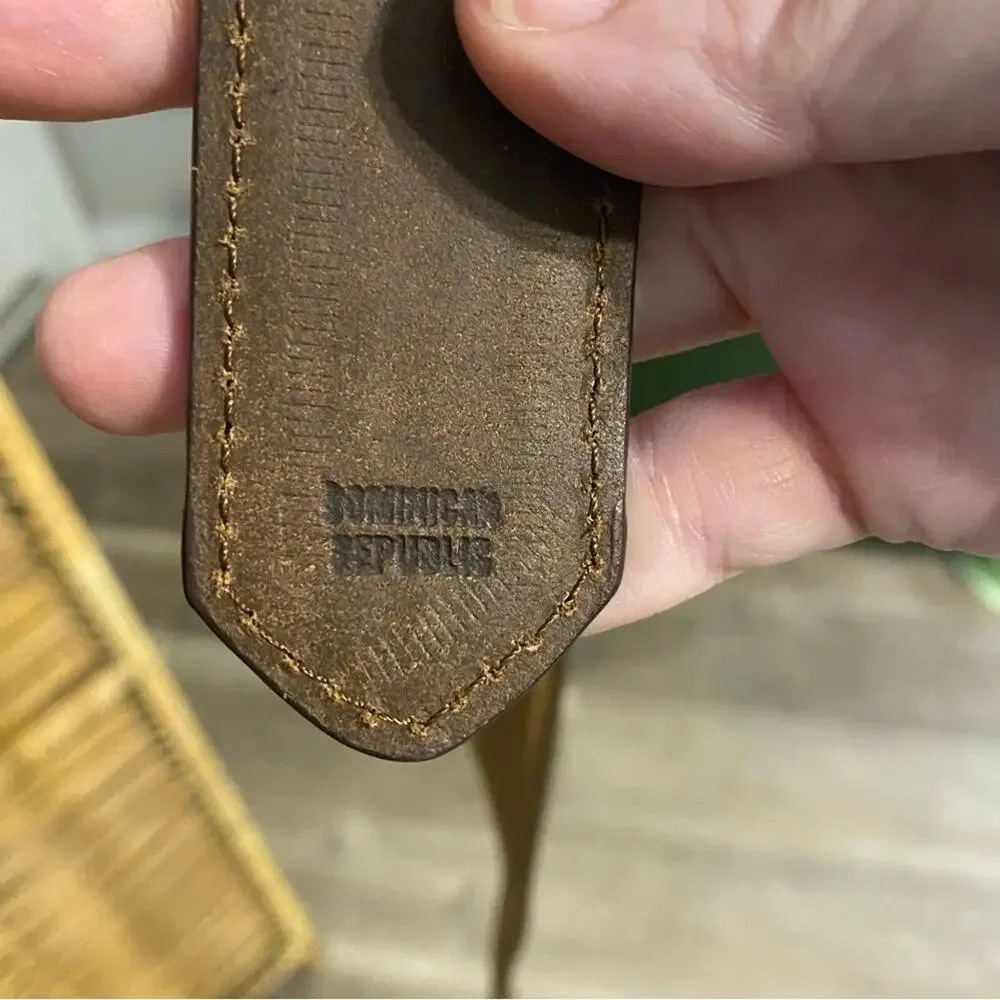 Red river outfitters tan leather belt with silver buckle western wear size 48